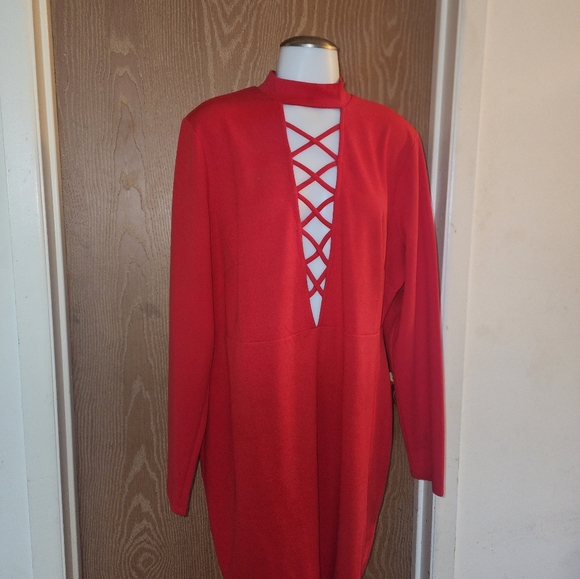 Red Long Sleeve Dress - Picture 2 of 4